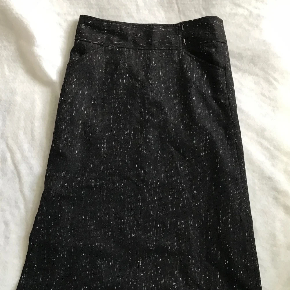 JCrew wool blend long pencil fit Black/Silver skirt w: pockets Size 2 Warm Chic